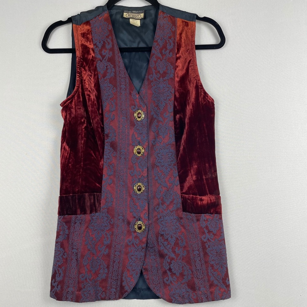 Vintage Wrapper USA Velvet Brocade Longline Vest S Victorian Renaissance Costume